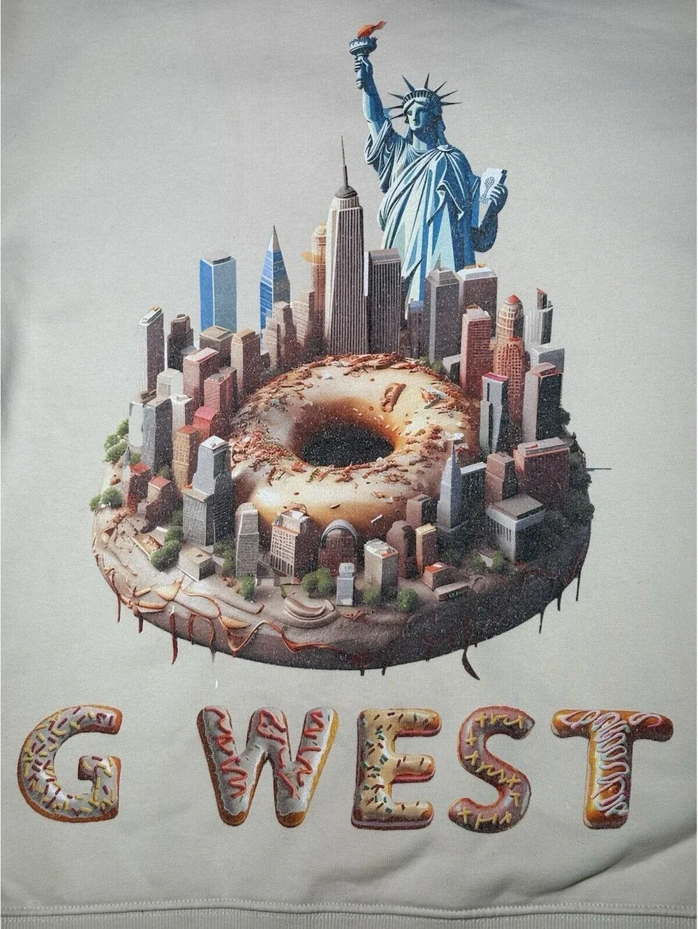 G West NYC Donut Heavy Premium Crewneck Sweatshirt Cream Off-White Men’s XS